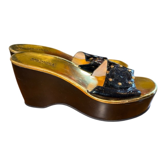 Michael Kors Black and Gold Slide Sandals - Picture 3 of 6